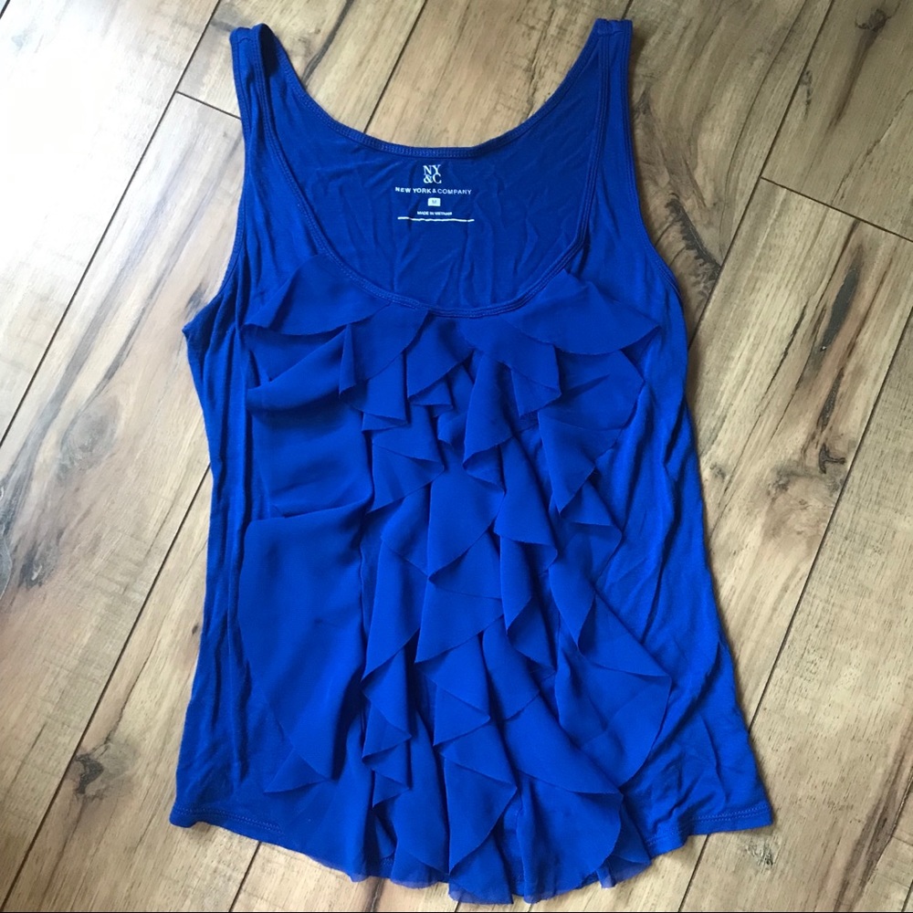 NY&C Royal Blue Chiffon Ruffle Tank Top